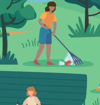 Illustration of people cleaning litter from a park